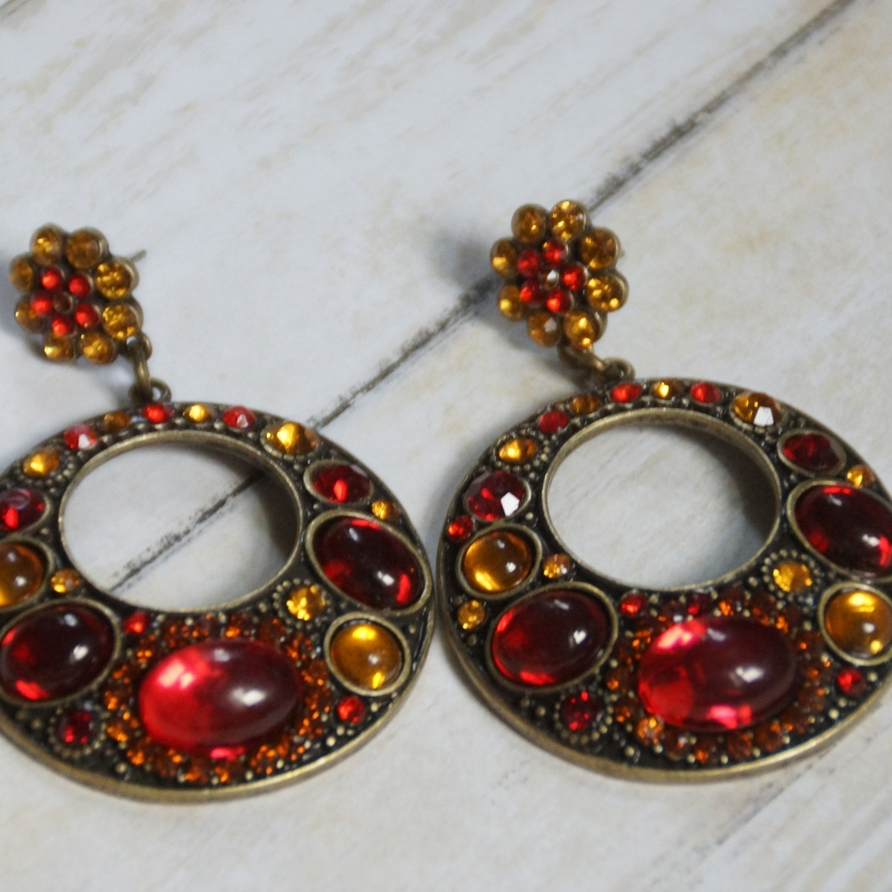 Amber and Ruby Red stones (cat's eye stones) gold